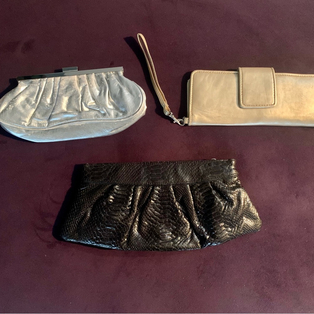 Various Clutch/ Wristlets Bundle - Gold, Silver, and Black